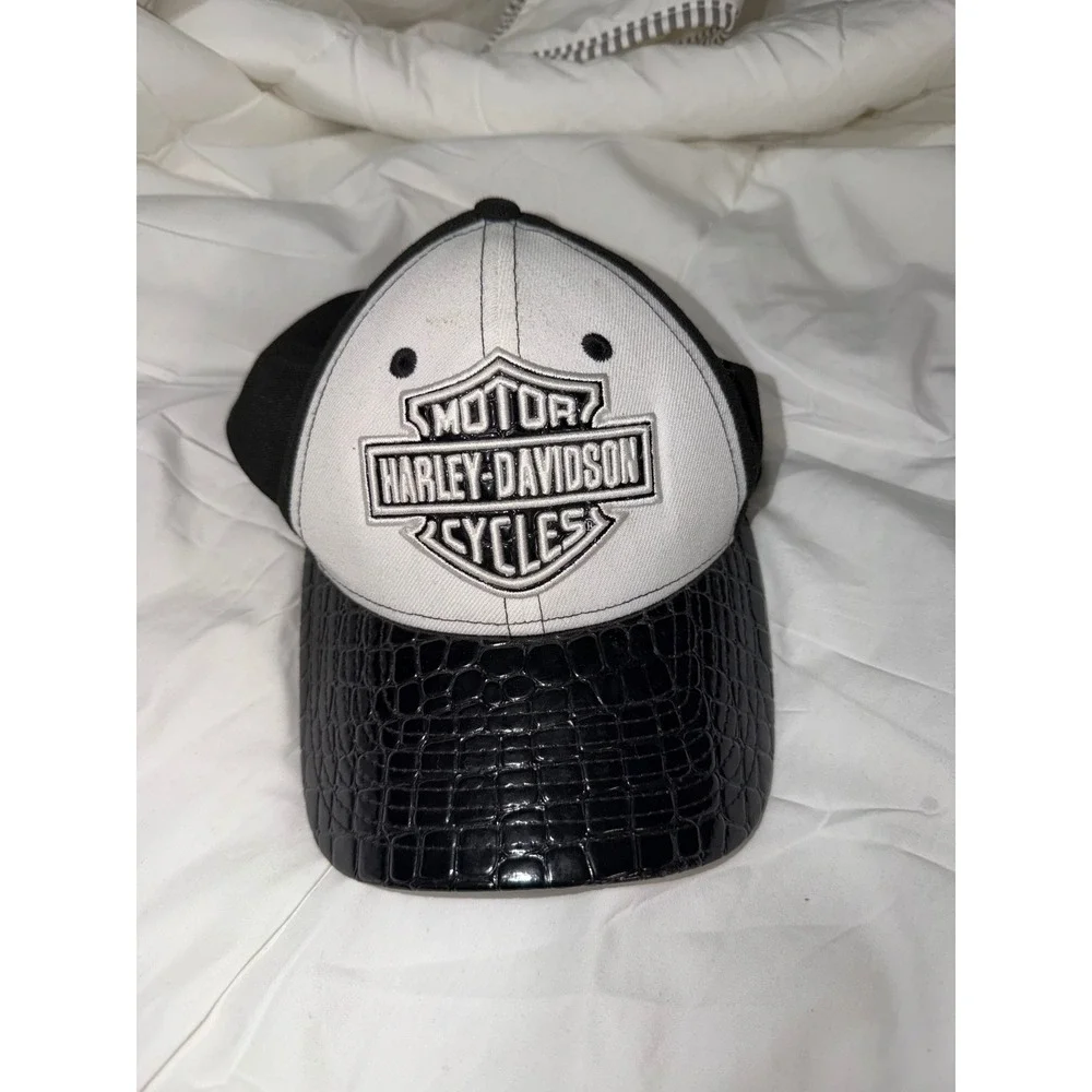 Harley Davidson New Era 9FORTY Womens Hat White Black Croc Embossed Biker Cap